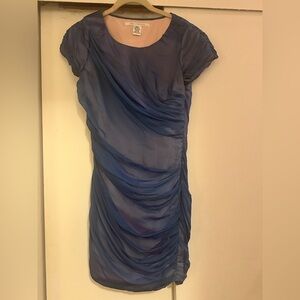 Diane von Furstenberg Blue Ruched Silk Mini Dress Size 6